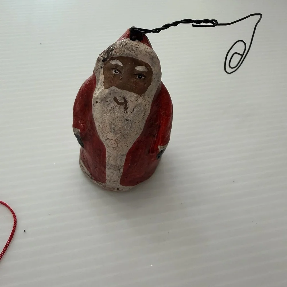 Vintage Hand Carved Santa Ornaments Wooden Lot Of 4 Folk Art